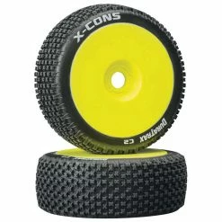 Brand new 💯 Budget 🤩 Duratrax X-Cons 1/8 C2 Mounted Buggy Tires, Yellow (2) 🔔 🛒